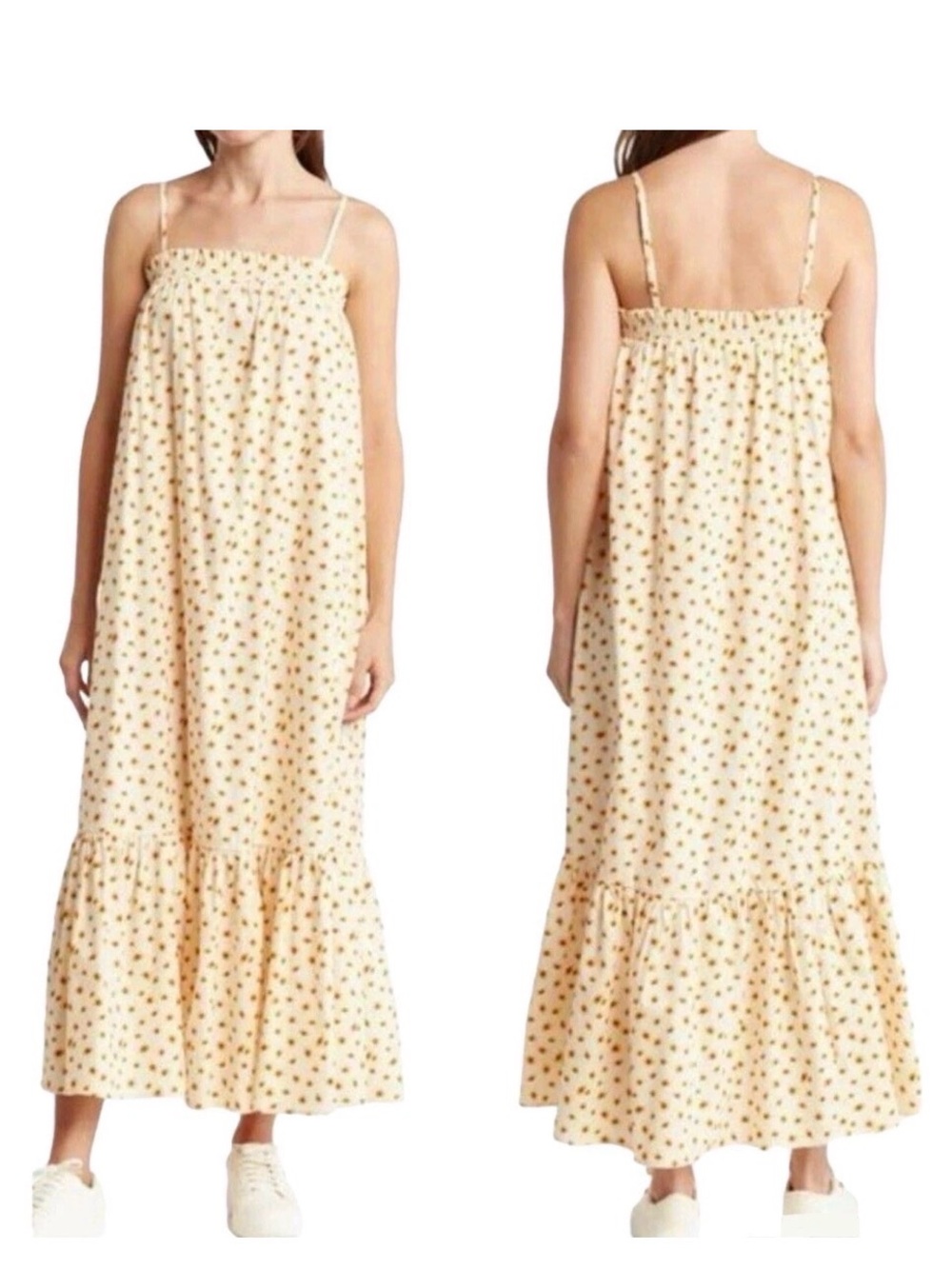 WeWoreWhat Cream Floral Smocked Maxi Dress with Ruffle Hem